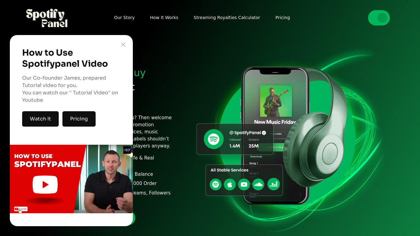 SpotifyPanel Landing page