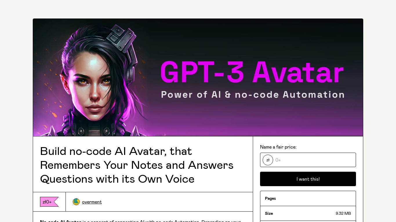 No-code AI Avatar Blueprint Landing page
