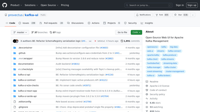 UI for Apache Kafka Landing Page