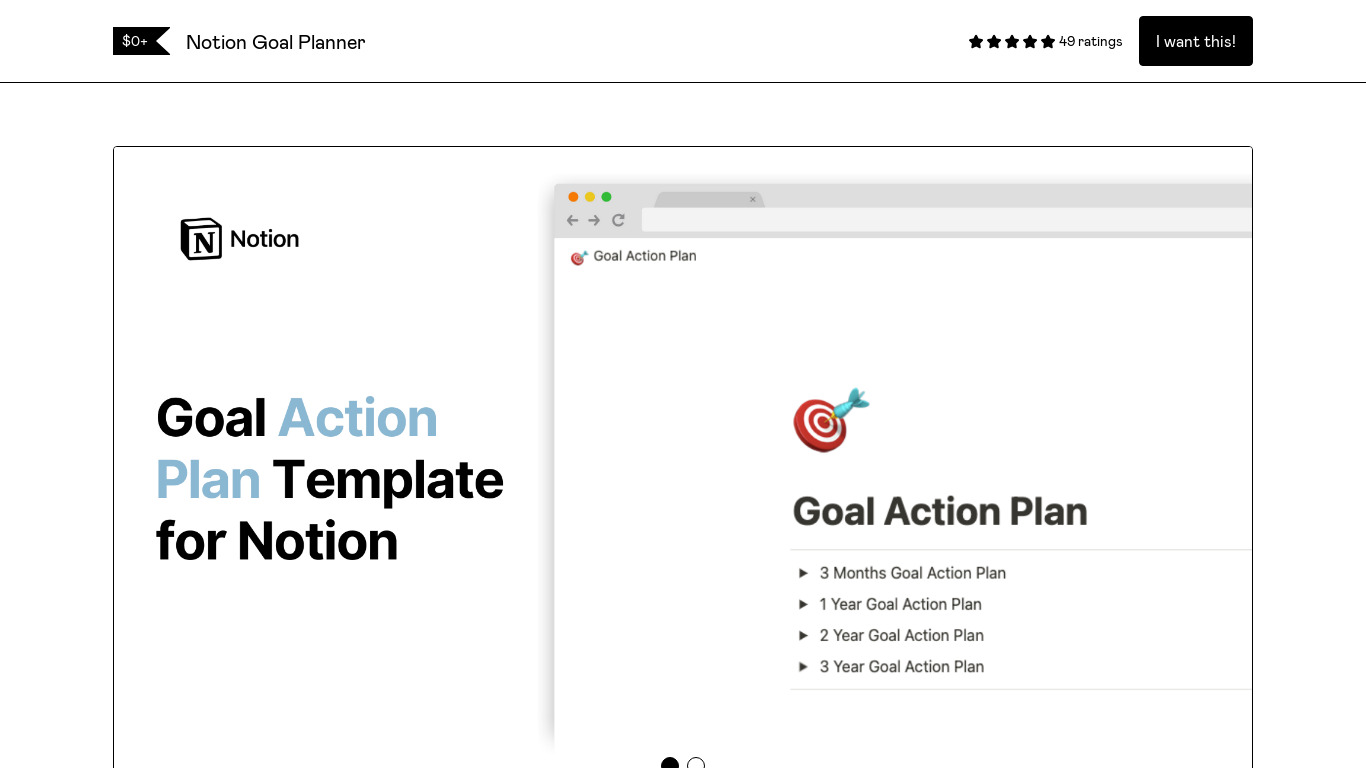 Goal Action Plan Landing page