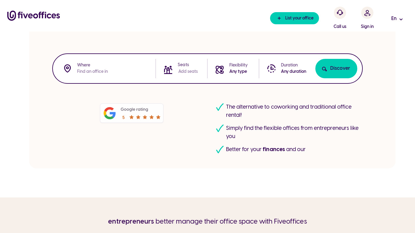 Fiveoffices Landing page