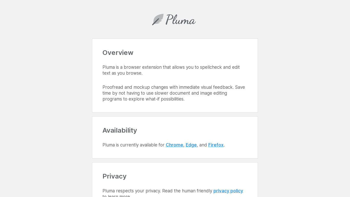 Pluma Spell Checking Landing page