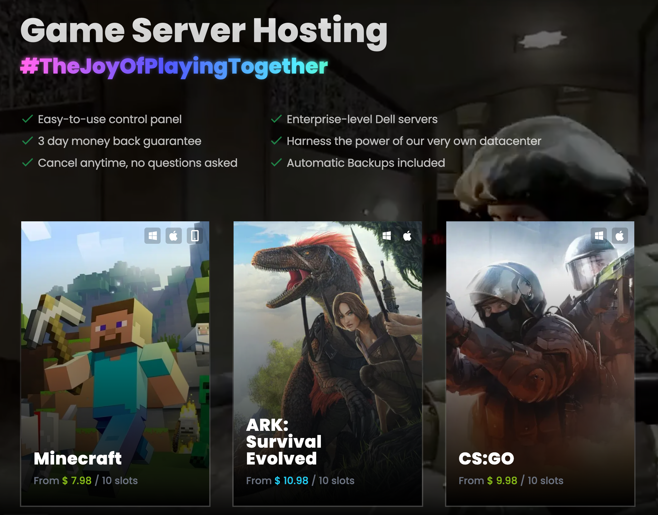 Fozzy Game Servers Landing page