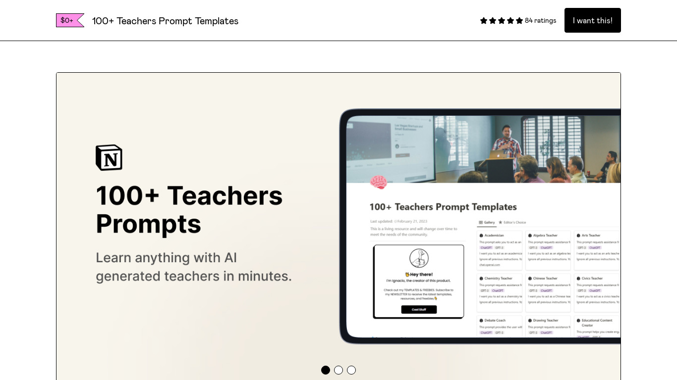 100+ Teachers Prompt Templates Landing page