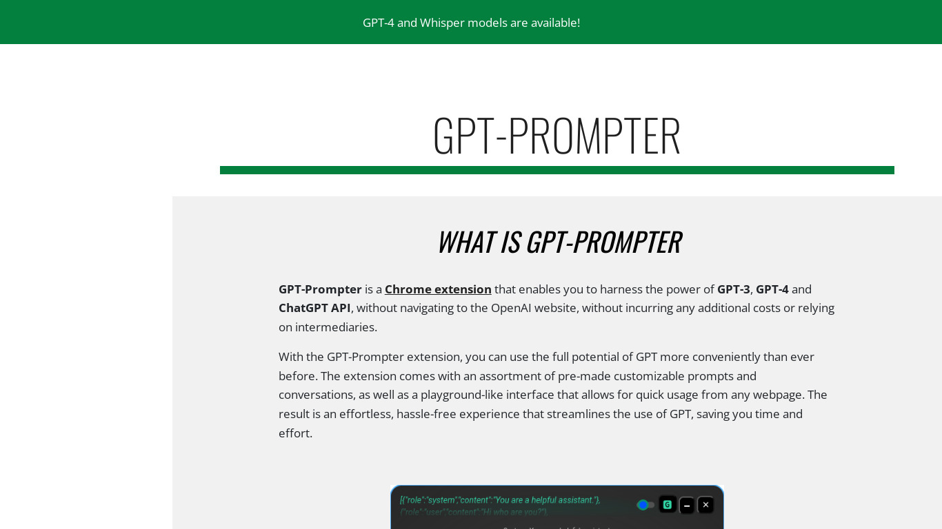 GPT-Prompter Landing page