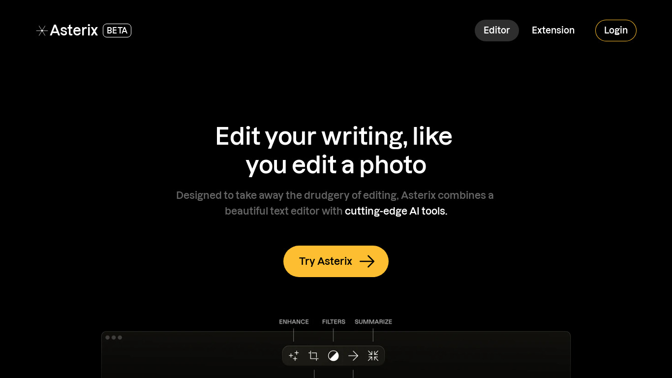 Asterix Writer Landing page
