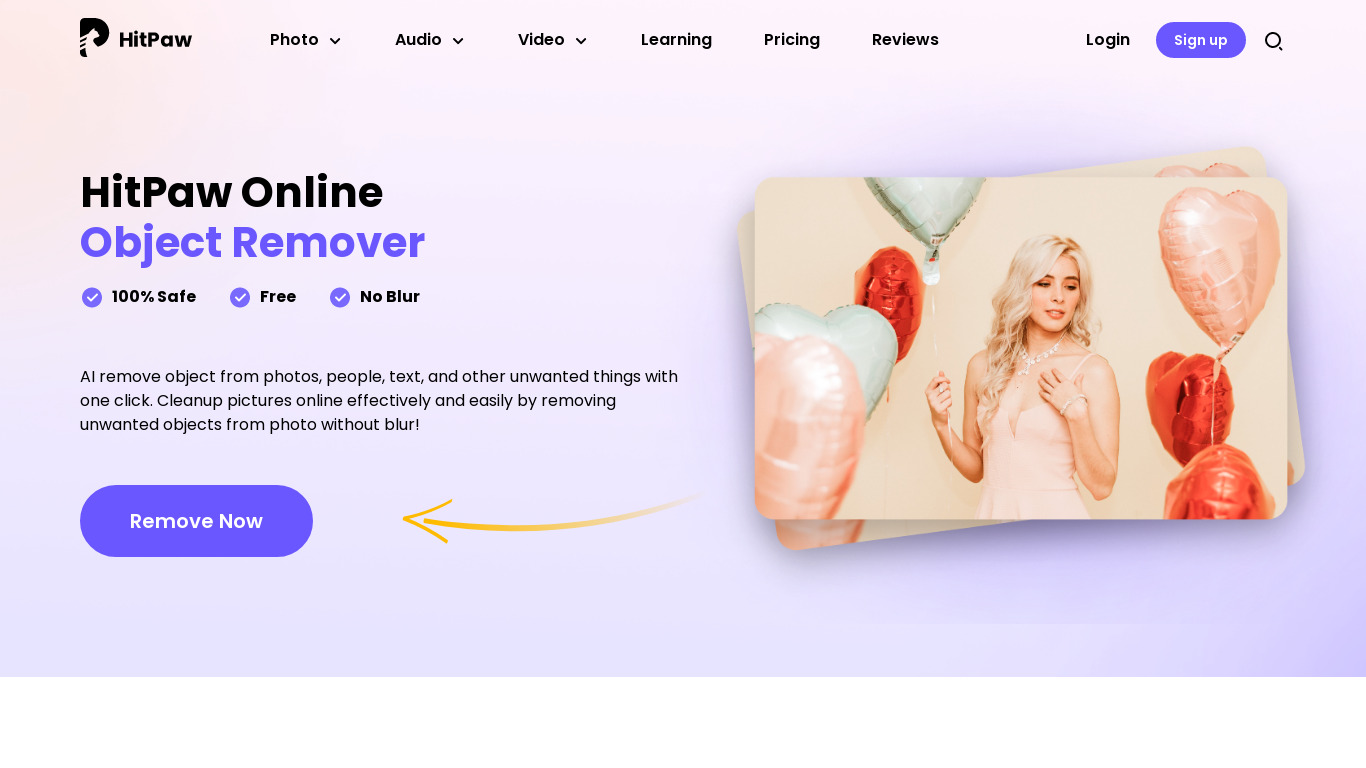 HitPaw Online Object Remover Landing page