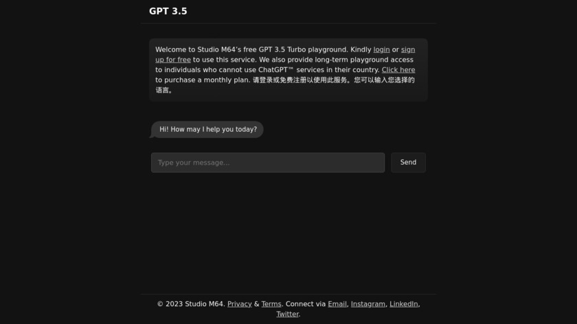 GPT 3.5 Turbo Playground Landing Page
