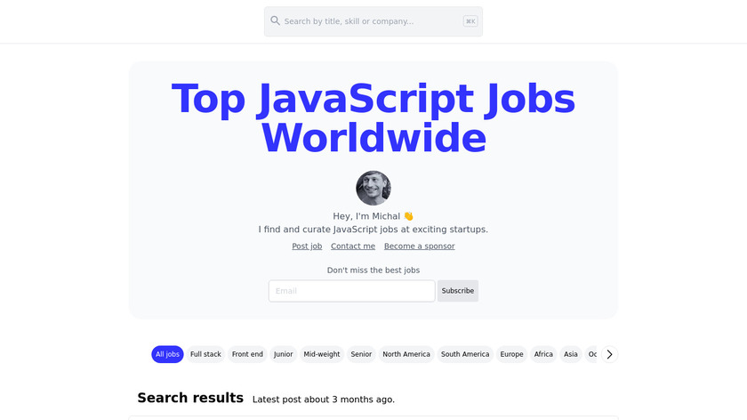 JobsinJS.com Landing Page