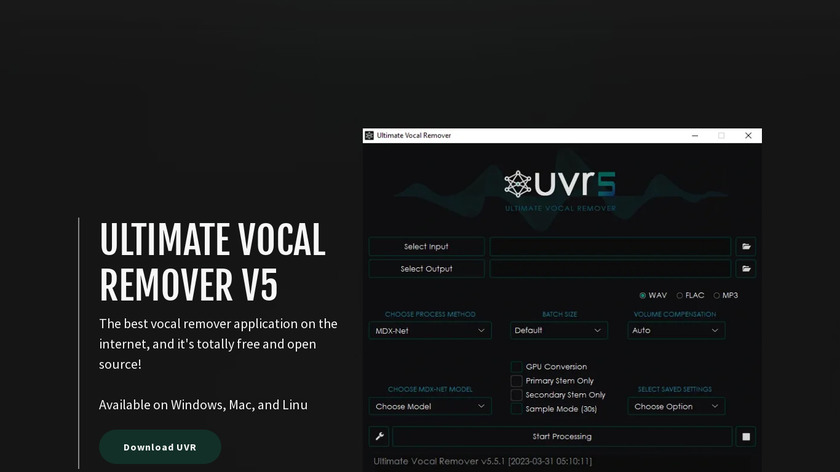 Ultimate Vocal Remover GUI Landing Page