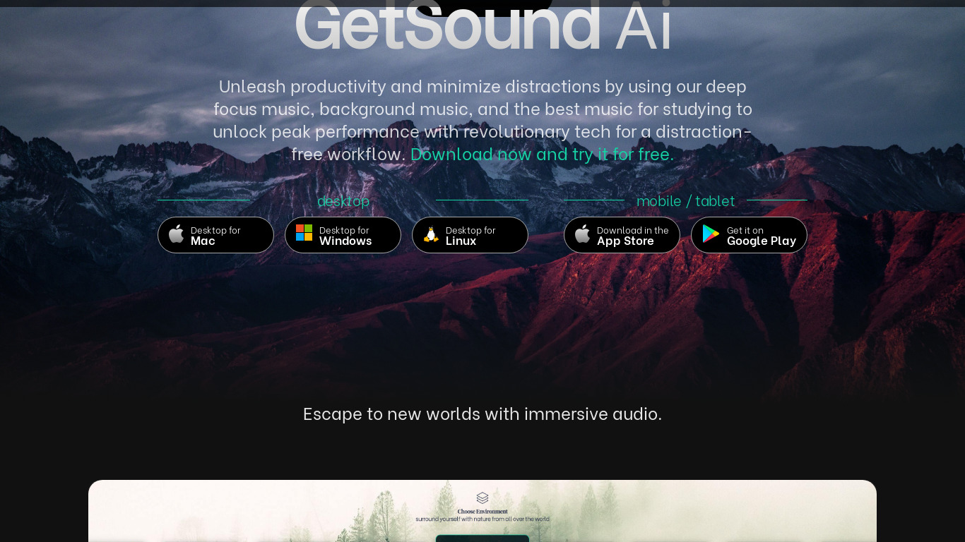 GetSound.Ai Landing page