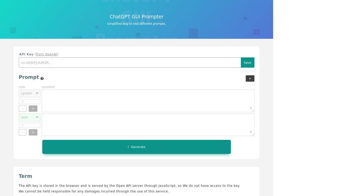 ChatGPT GUI Prompter Landing page