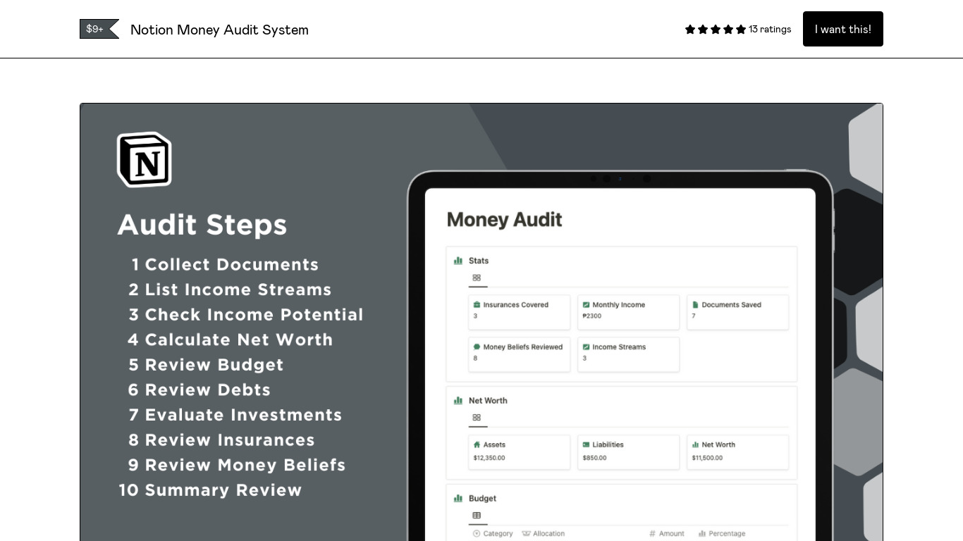 Notion Money Audit System Landing page