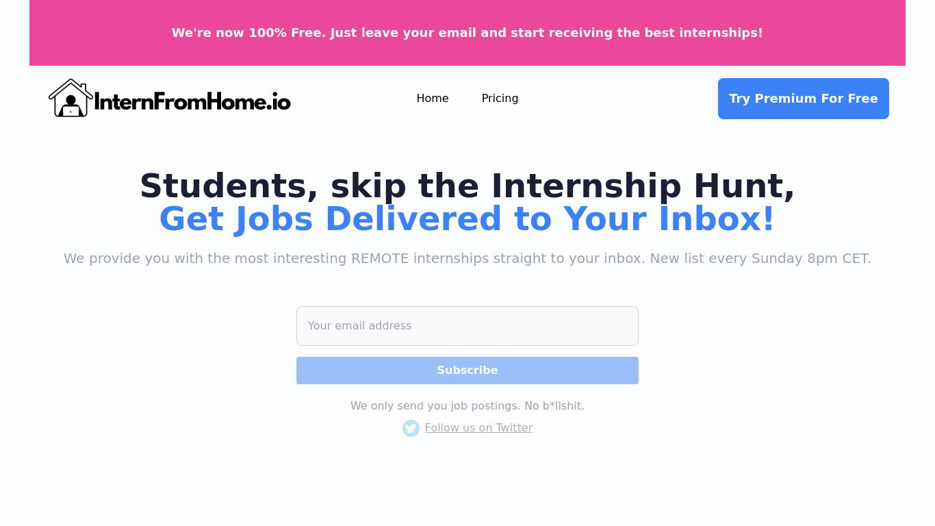 InternFromHo.me Landing page