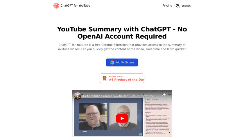ChatGPT for YouTube Landing Page