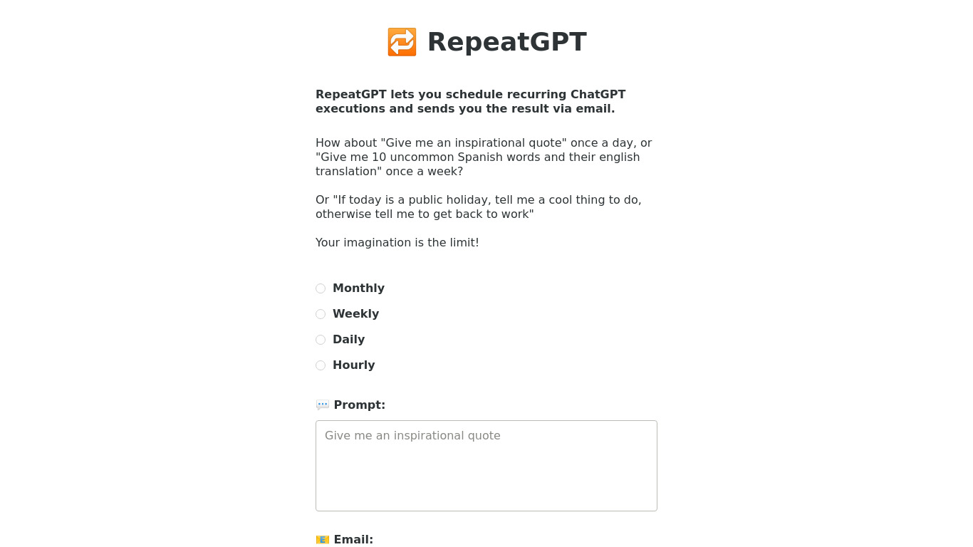 RepeatGPT Landing page