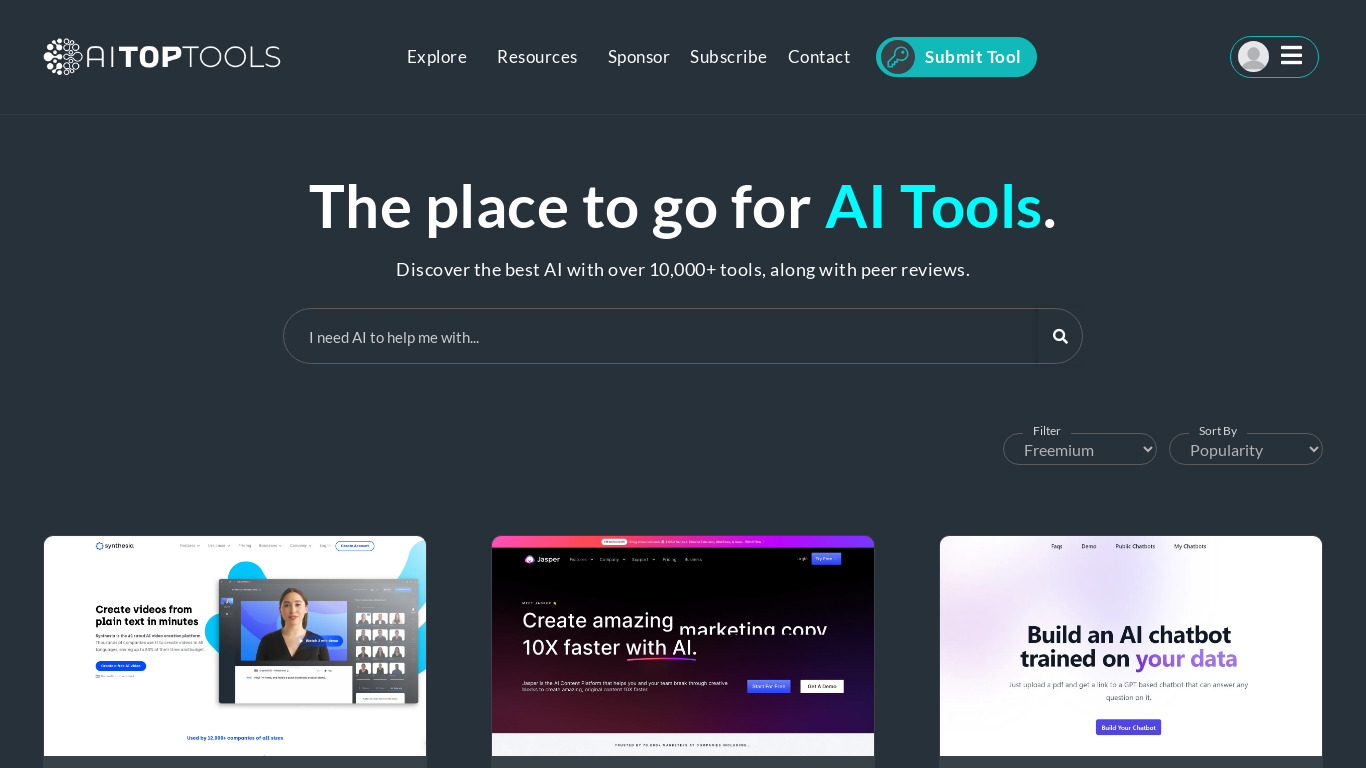 AI Top Tools Landing page