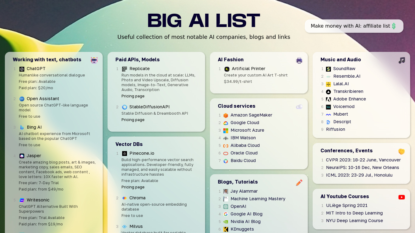 Big AI List Landing page