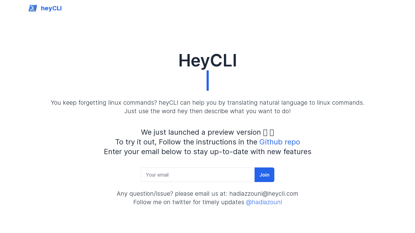 HeyCLI Landing page