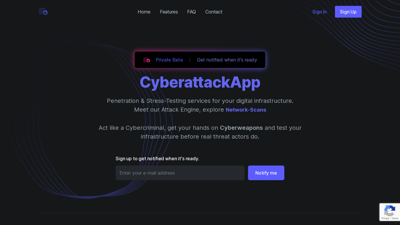 CyberattackApp Landing page