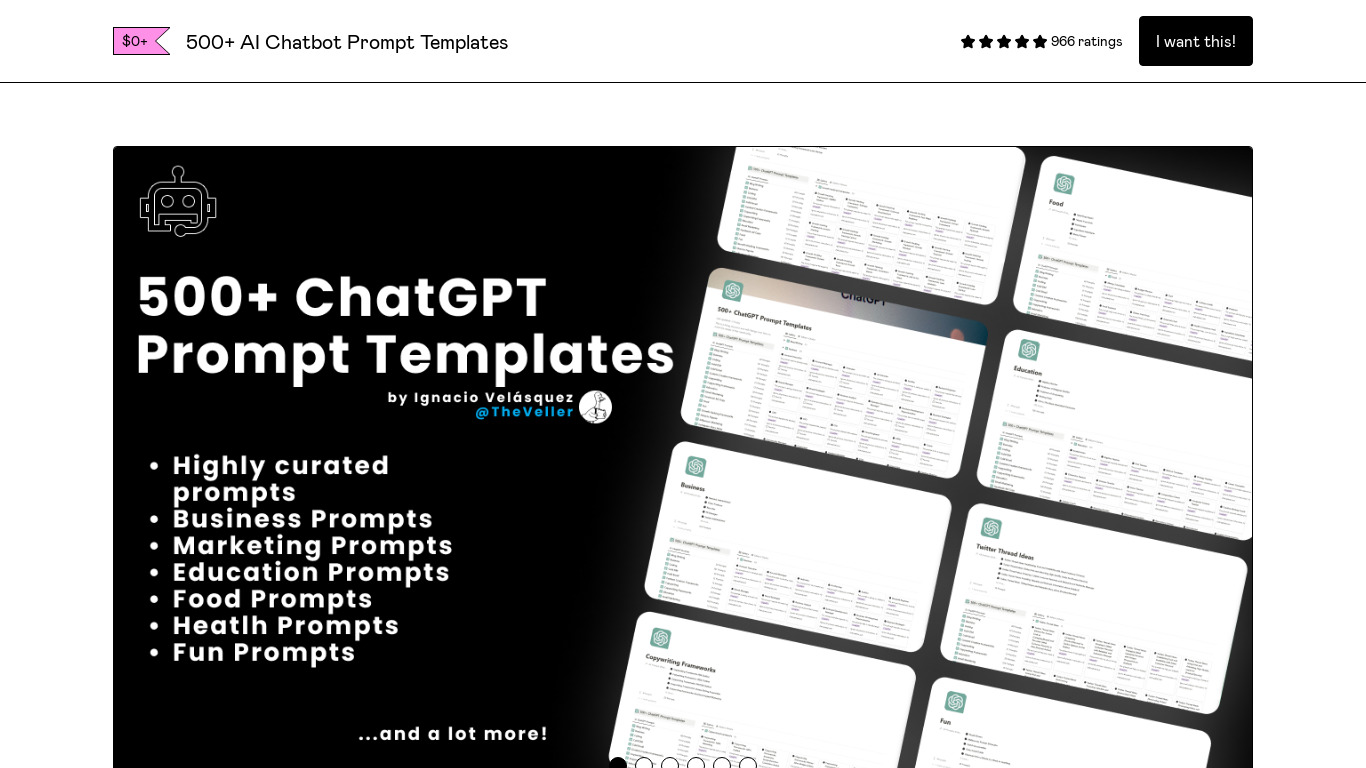 500+ ChatGPT Prompt Templates Landing page