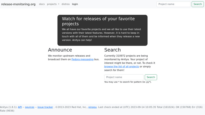 Anitya Landing Page