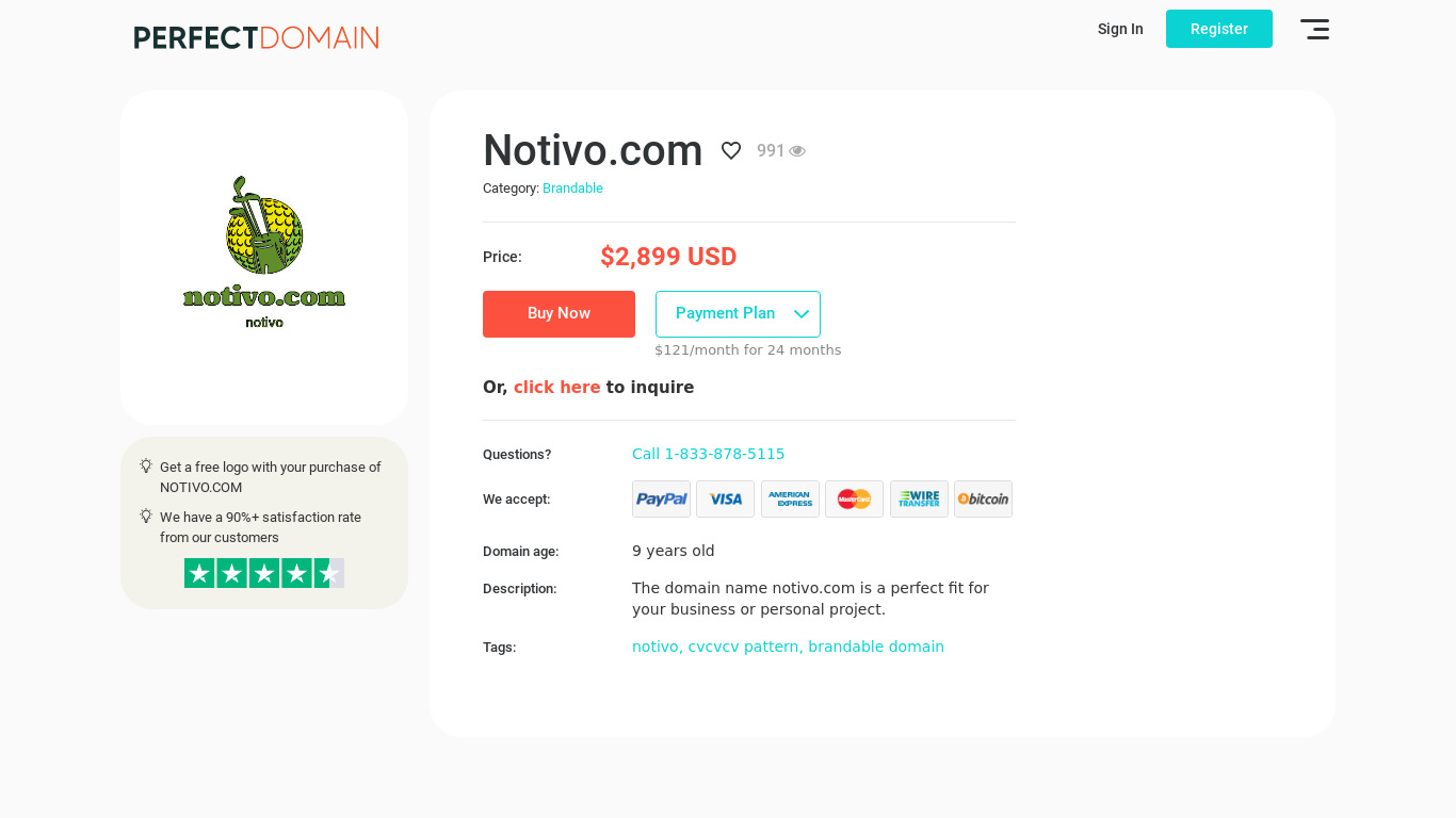 Notivo Landing page
