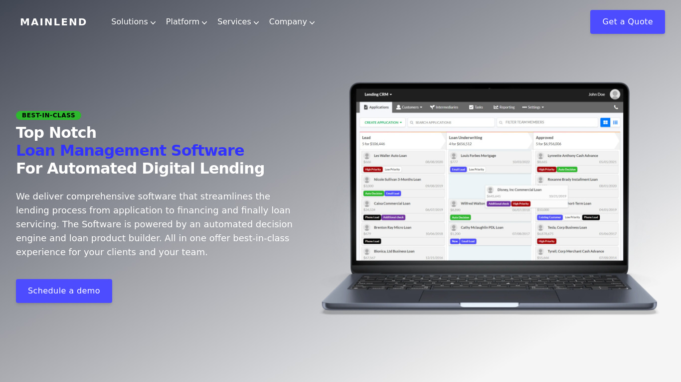 Mainlend.io Landing page