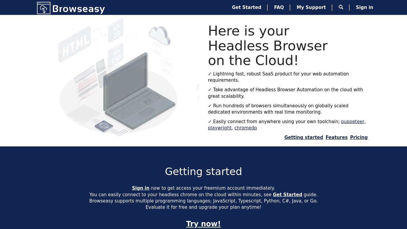 Browseasy Landing page