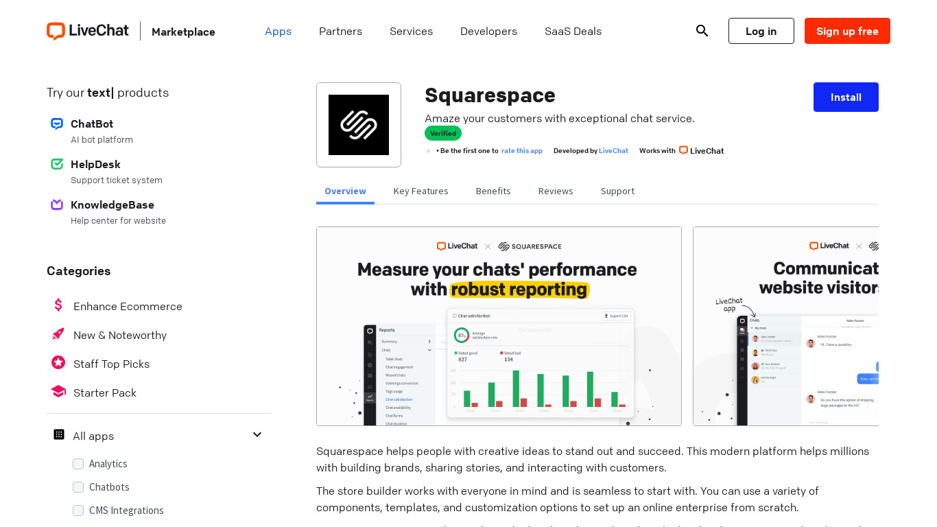 LiveChat for Squarespace Landing page