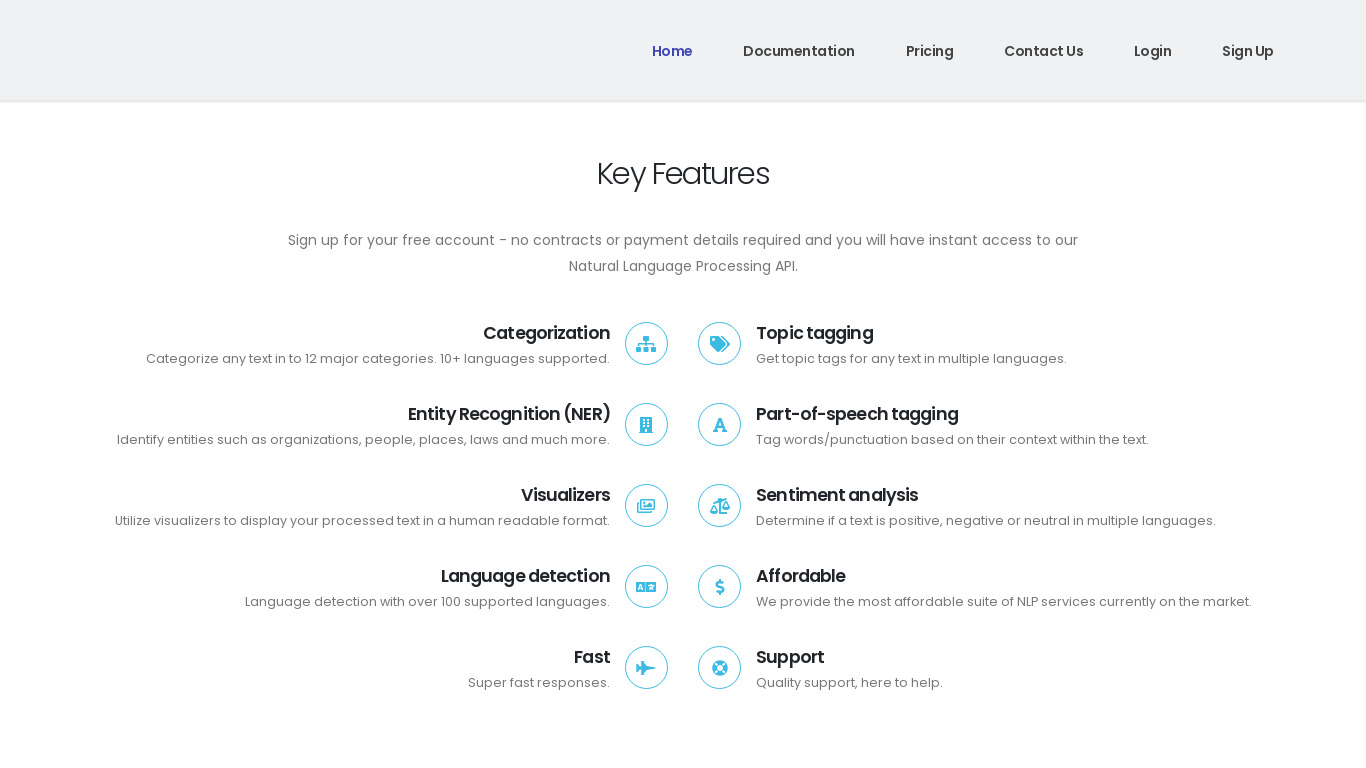 NLP-API Landing page