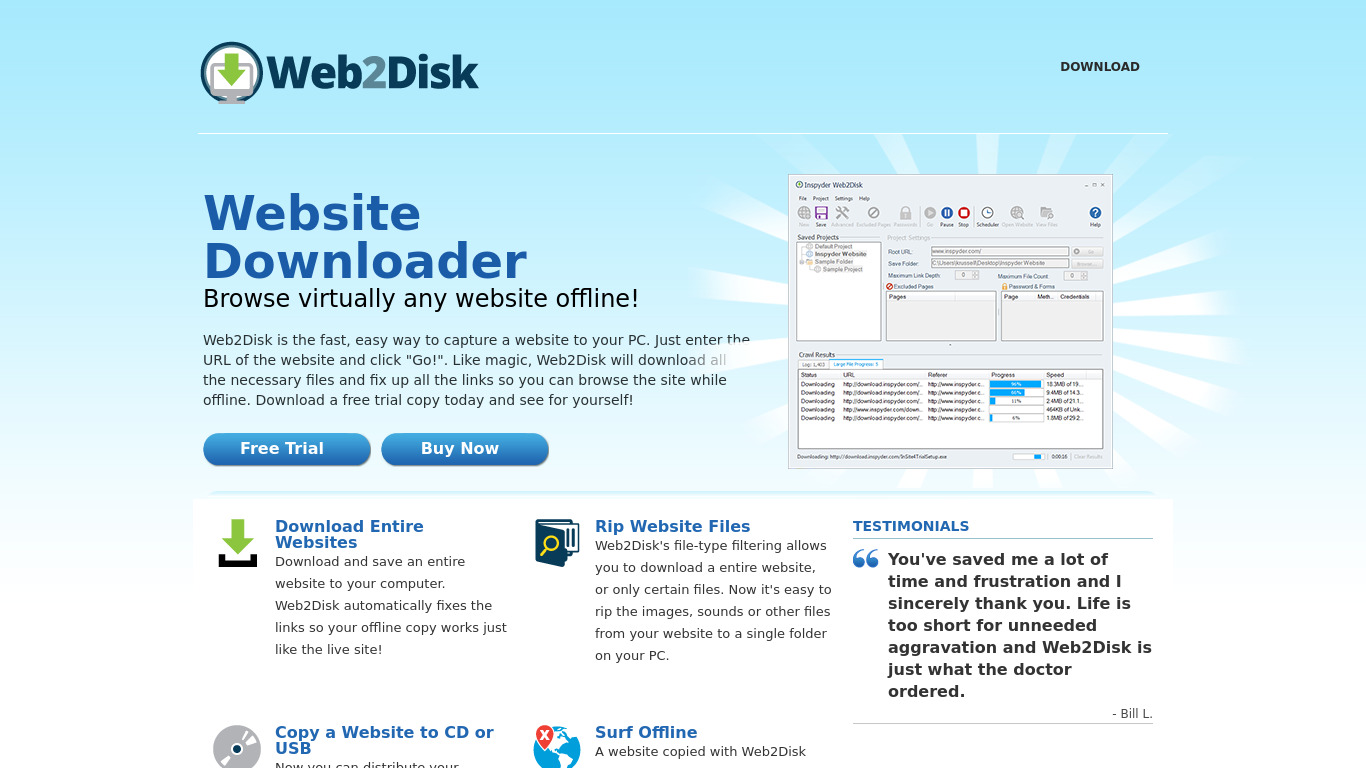 Web2Disk Landing page