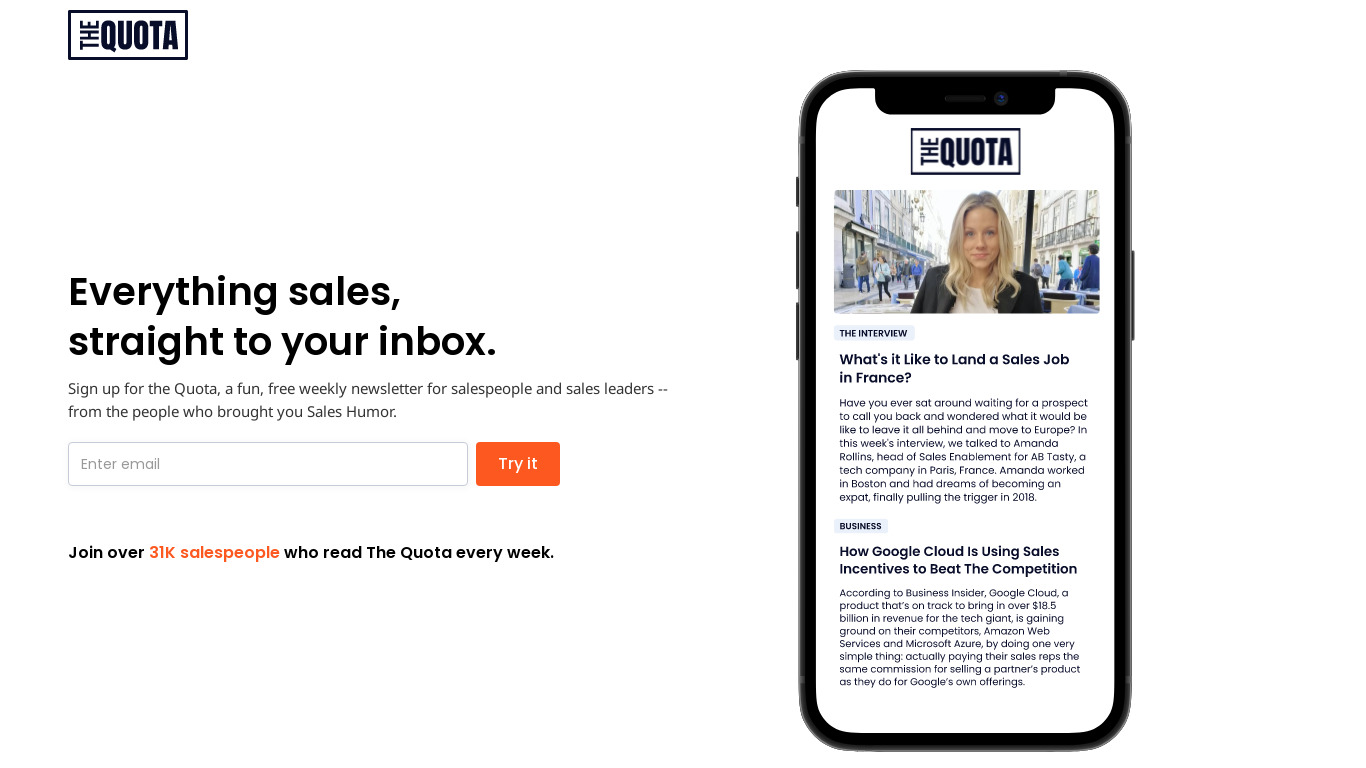 The Quota Landing page