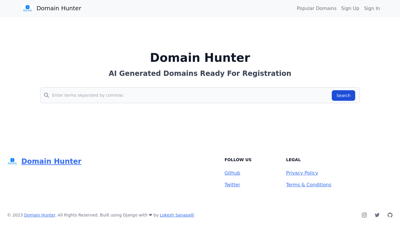 Domain Hunter Landing page