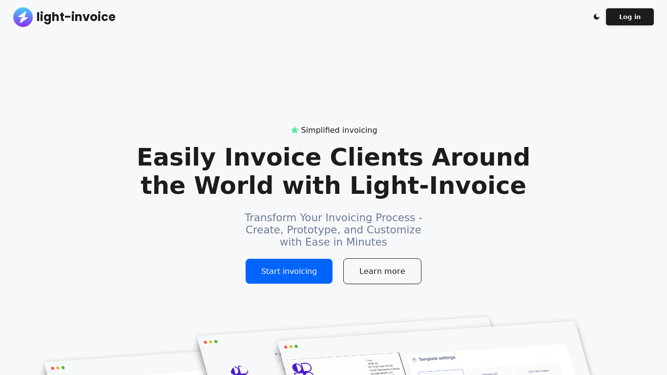 Light Invoice Landing page