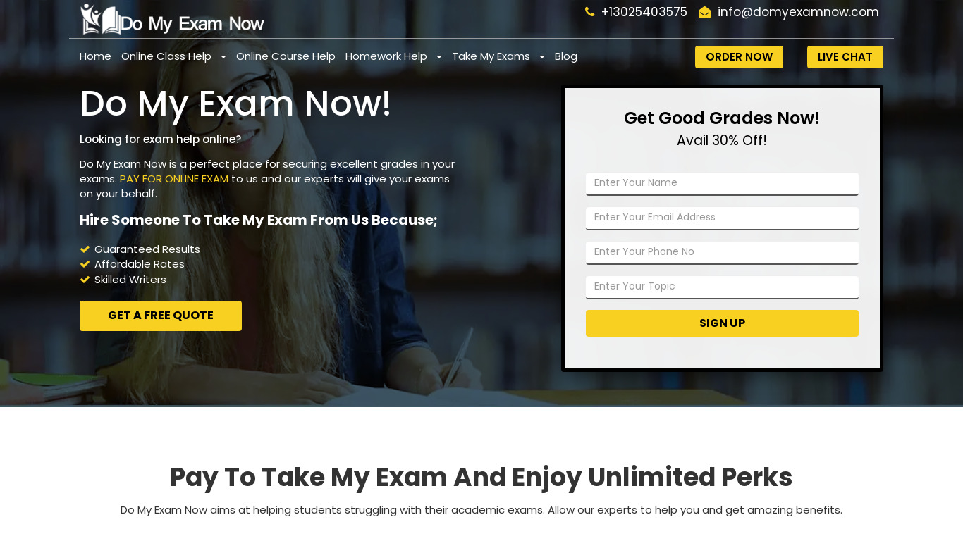 Do My Exam Now Landing page