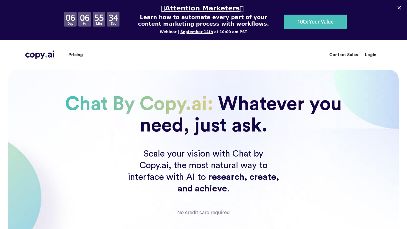 Chat by Copy.ai Landing page