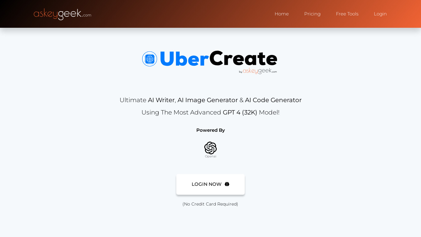 UberCreate Landing page