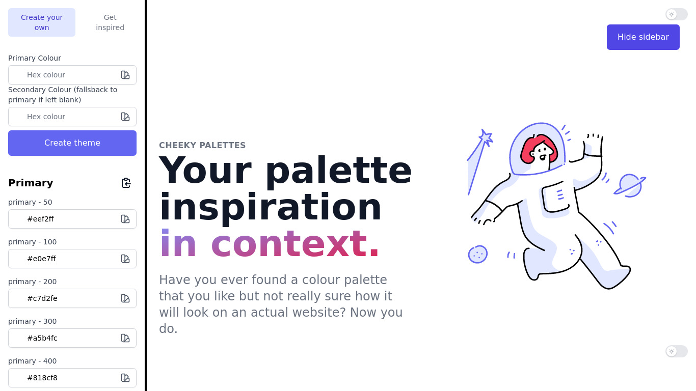 Cheeky Palettes Landing page