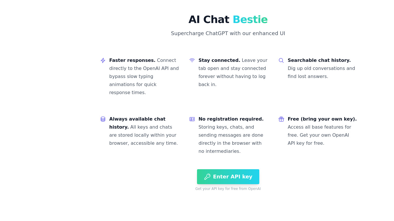 AI Chat Bestie Landing page