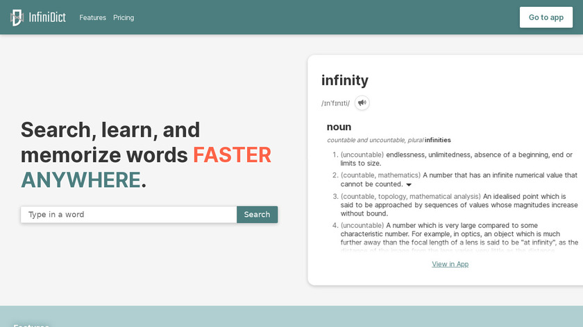 dictionary.code2d.org InfiniDict Landing Page