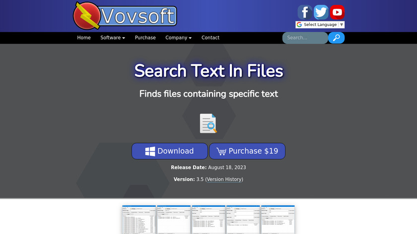 Vovsoft Search Text In Files Landing Page