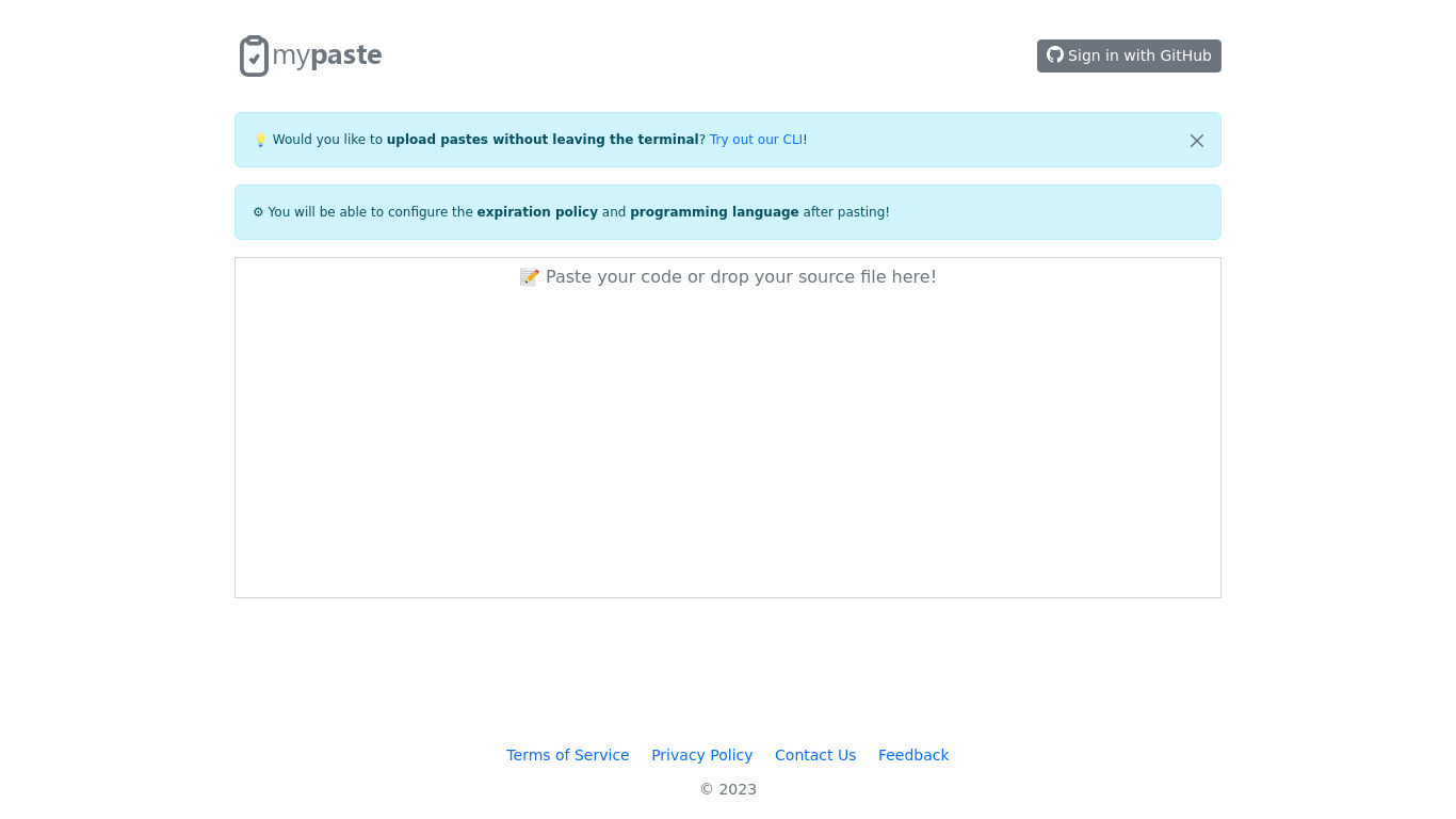 MyPaste Landing page