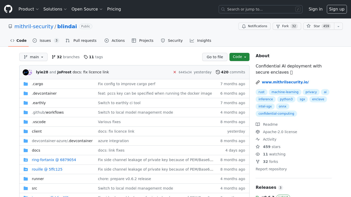 BlindAI API Landing page