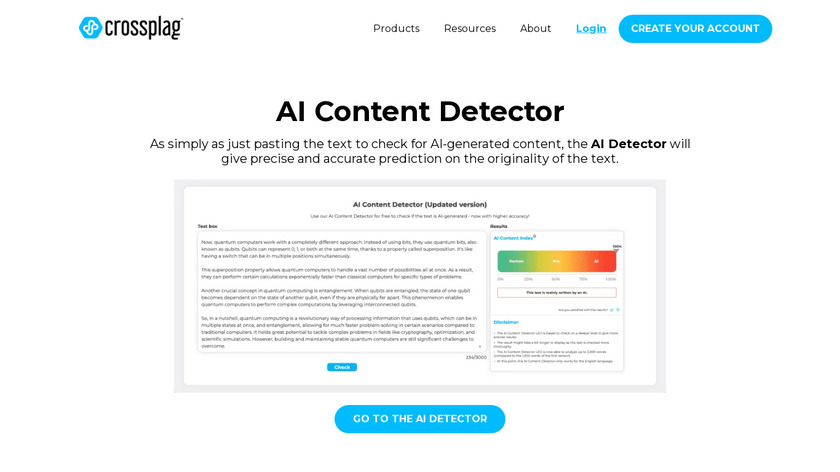 AI Content Detector from Crossplag Landing Page