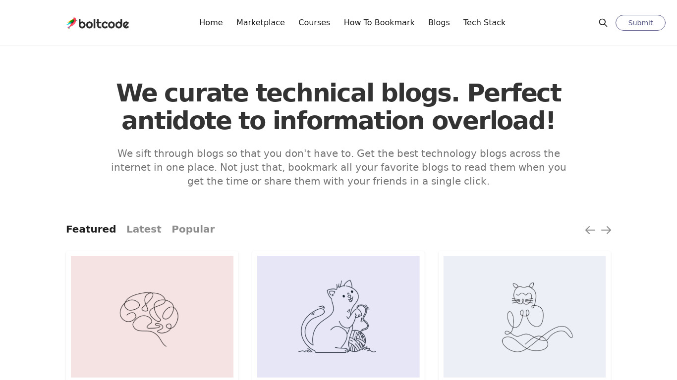 Curated Blogs by Boltcode Landing page