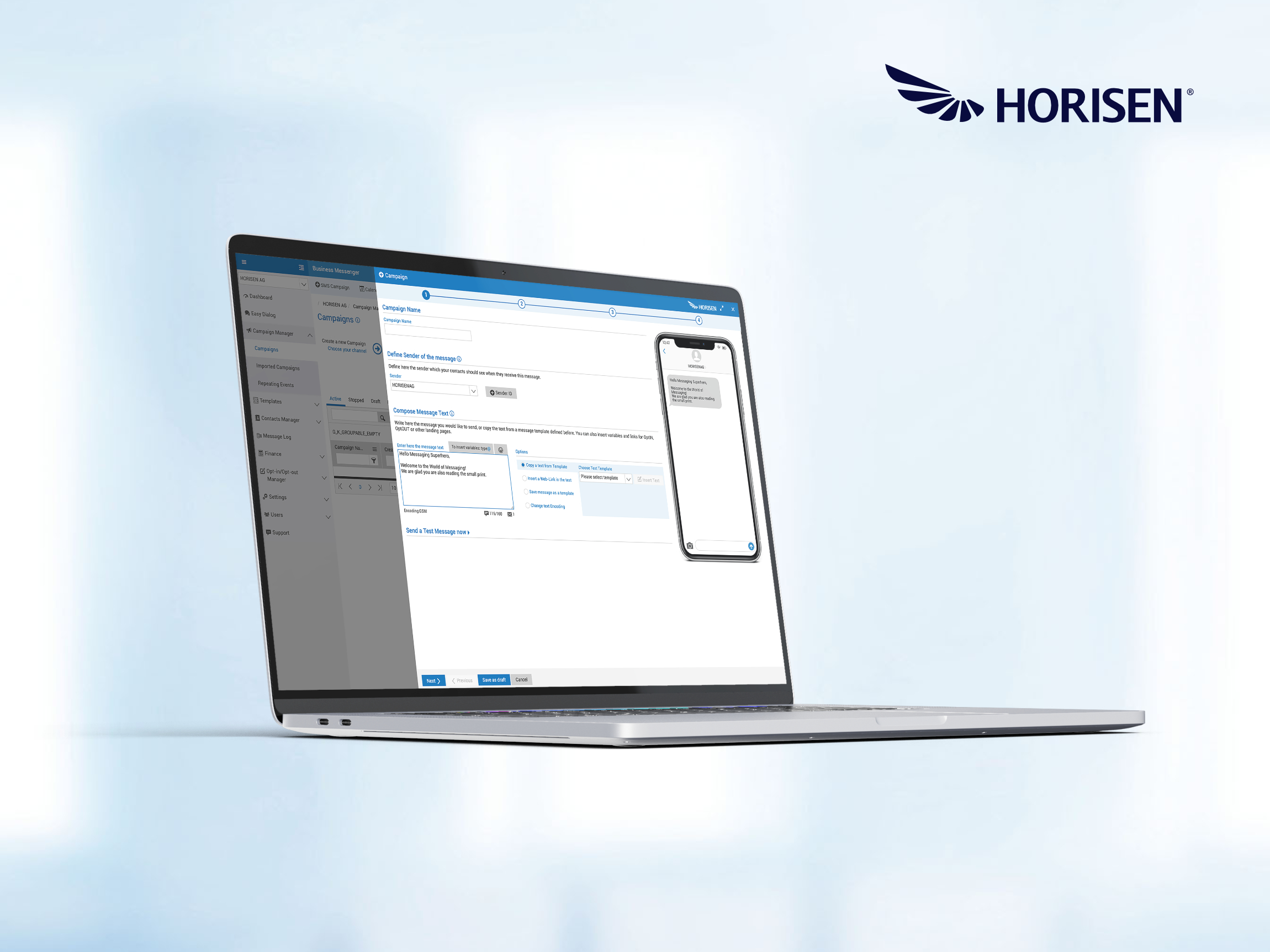 HORISEN Business Messenger Landing page