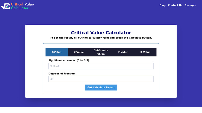 Critical Value Calculator Landing Page