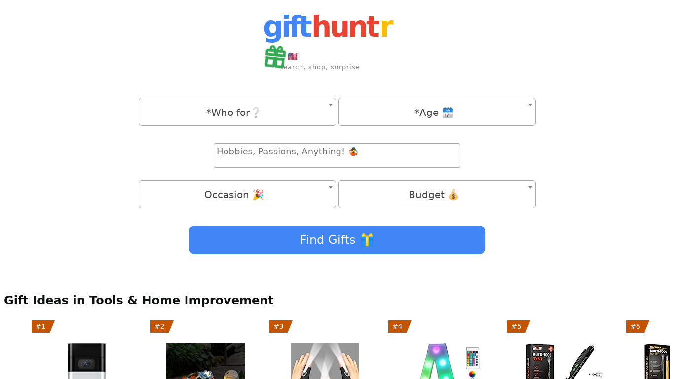 GiftHuntr.com Landing page