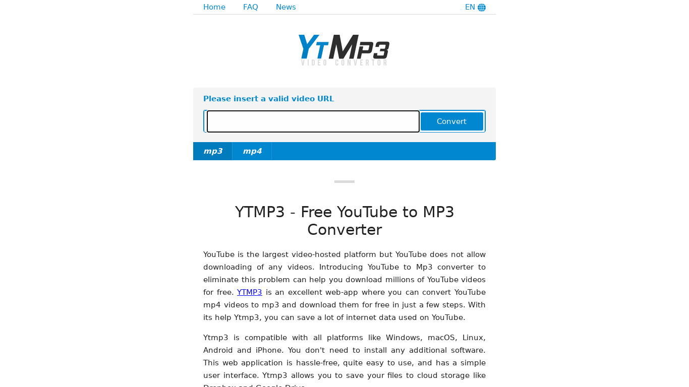 YTMP3 Landing page